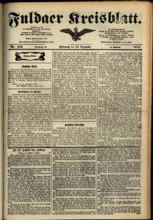Erste Ausgabe vom Mittwoch, den 22. Dezember 1909.