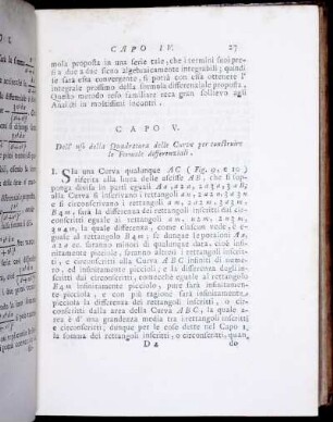 Capo V. Dell' uso della Quadratura delle Curve per construire le Formole differenziali.