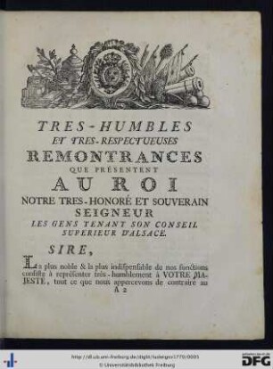 Tres-Humbles Et Tres-Respectueuses Remontrances Que Presentent Au Roi ...
