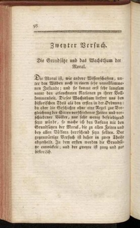 Zweyter Versuch. Die Grundsätze und das Wachsthum der Moral.