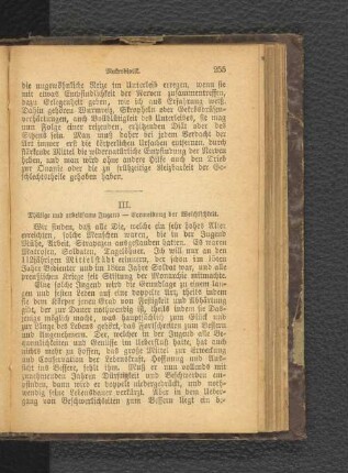 III. Thätige und arbeitsame Jugend - Vermeidung der Wichlichkeit.