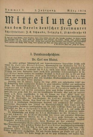 Nummer 7. 2. Jahrgang. März 1924.