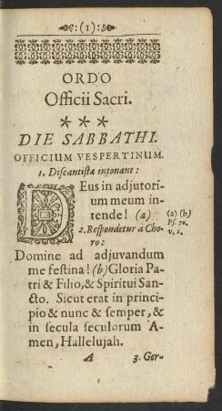 Ordo Officii Sacri. Die Sabbathi.