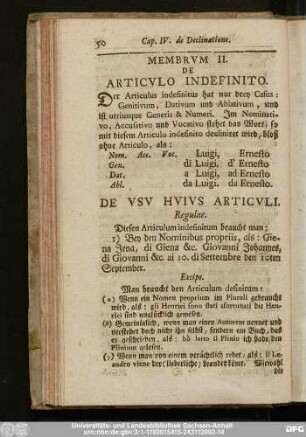 Membrum II. De Articulo Indefinito.