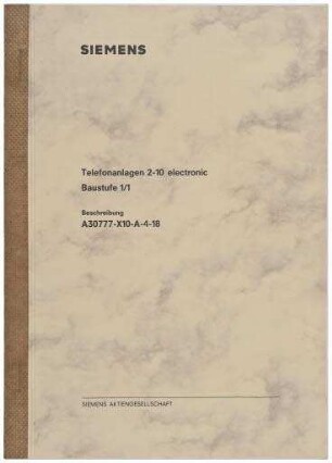 Siemens Telefonanlage 2-10 electronic, Baustufe 1/1 (Gebrauchsanweisung)