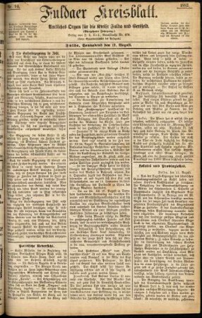 Ausgabe vom Samstag, den 12. August 1882.
