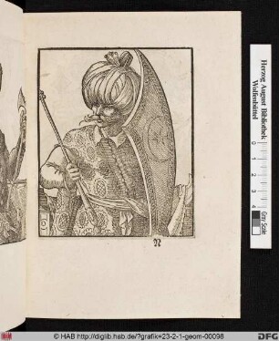 Orientale mit Szepter und Schild mit Mondsichel und Stern, Brustbild