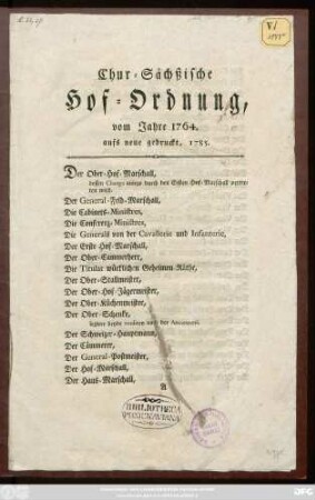 Chur-Sächßische Hof-Ordnung, vom Jahre 1764