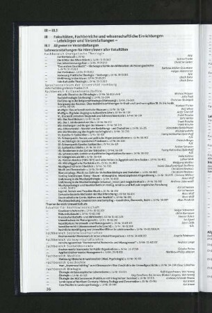 III Fakultäten, Fachbereiche und wissenschaftliche Einrichtungen - Lehrkörper und Veranstaltungen -
