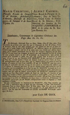 Trés-Révérends, Révérends Peres en Dieu, Nobles, chers & Biens Amés, Nous vous faisons les présentes pour vous dire que le Chancelier de Cour & d'Etat, ...