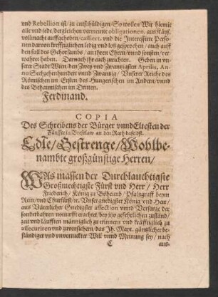 Copia Des Schreibens der Bürger unnd eltesten der Zünffte in Breslaw ...