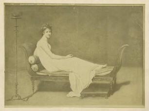 Schriftstellerin Madame Jeanne Francoise Récamier in Empire-Kleid auf so genanntem Récamière (Chaiselongue)halbliegend