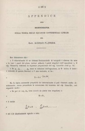 Appendice alla monografia sulla teoria delle equazioni differenziali lineari.