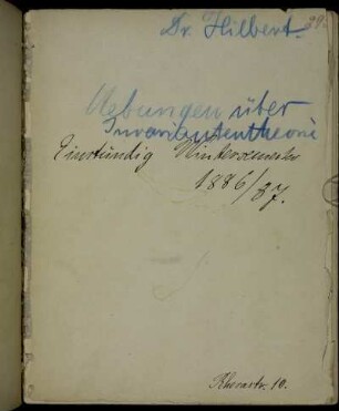 Uebungen über Invariantentheorie. Einstündig Wintersemester 1886/87.