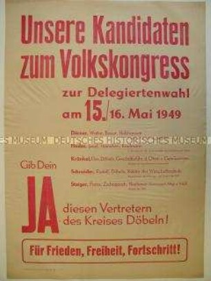 Maueranschlag mit den Kandidaten des Kreises Döbeln für den III. Volkskongress