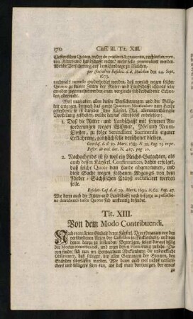 170-184, Tit. XIII. Von dem Modo Contribuendi. - Tit. XIV. Von der Accise und Licent.