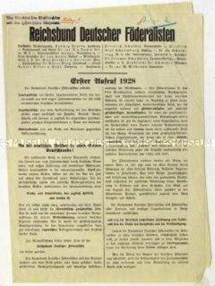 Aufruf zur Unterstützung des Reichsbundes Deutscher Föderalisten