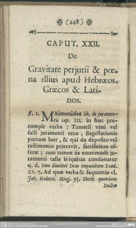 Caput. XXII. De Gravitate perjurii & poena illius apud Hebraeos, Graecos & Latinos