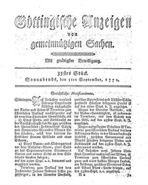 35stes Stück. Sonnabends, den 5ten September, 1772.