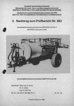 Aufsattelpflanzenschutzmaschine KERTITOX K 20/18-F