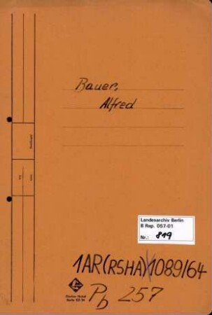 Personenheft Alfred Bauer (*21.04.1895), Kriminalsekretär
