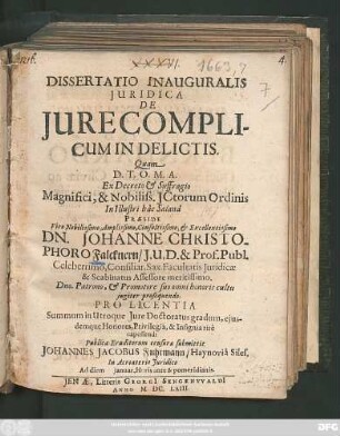 Dissertatio Inauguralis Iuridica De Iure Complicum In Delictis