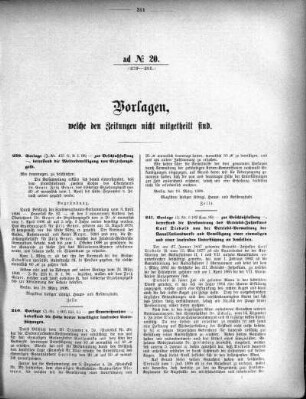 Anlage: ad No.20 (239-285), Vorlagen, welche den Zeitungen nicht mitgeteilt sind