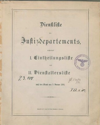 1896: Dienstliste des Justizdepartements