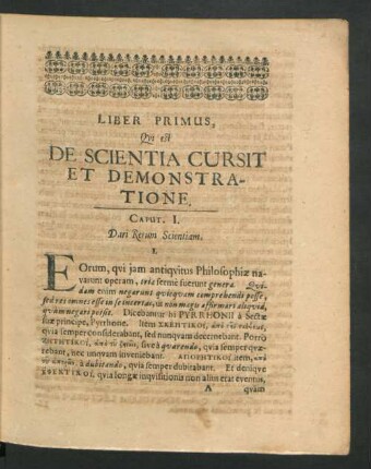 Liber Primus, Qui est De Scientia Cursit Et Demonstratione.