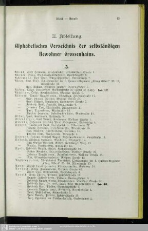 II. Einwohnerverzeichnis : II. Abtheilung. Alphabetisches Verzeichnis der selbständigen Bewohner Grossenhains