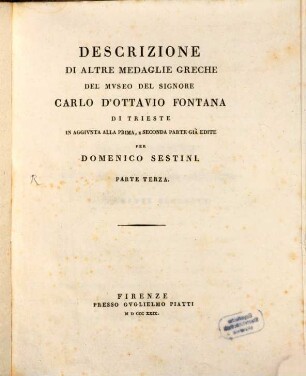 Descrizione d'alcune medaglie greche del Museo di Carlo d'Ottavio Fontana di Trieste, 3. (1829)