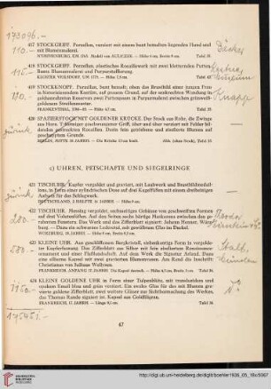 c) Uhren, Petschafte und Siegelringe (Nr. 421-446)