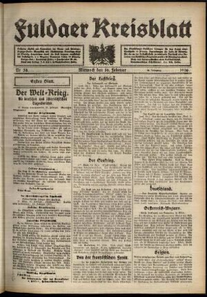 Erste Ausgabe vom Mittwoch, den 16. Februar 1916.