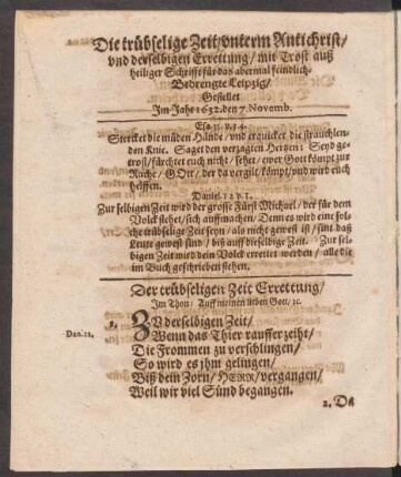 Der trübseligen Zeit Errettung/ Jm Thon: Auff meinen lieben Gott/ [et]c.