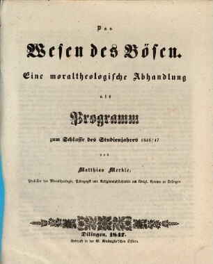 Das Wesen des Bösen : eine moraltheologische Abhandlung