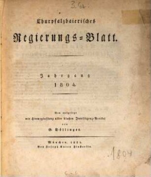 Churpfalzbaierisches Regierungsblatt, 1804