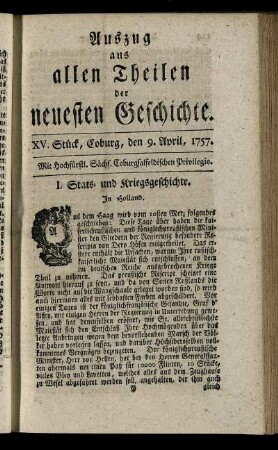 XV. Stück, Coburg, den 9. April, 1757.