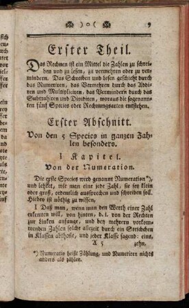 Erster Abschnitt. Von den 5 Species in ganzen Zahlen besonders.