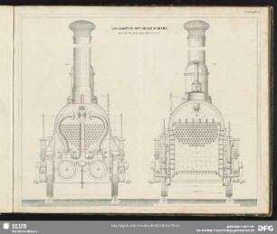 Taf. 19. Locomotive mit sechs Rädern erbauet von den Herrn Robert Stephenson et C"ie