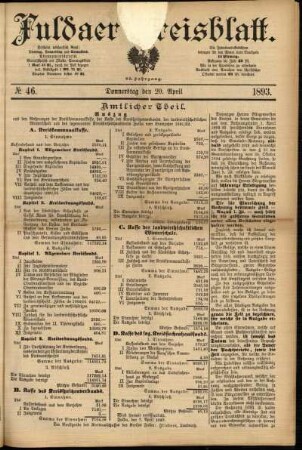 Erste Ausgabe vom Donnerstag, den 20. April 1893.