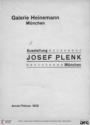 Ausstellung Josef Plenk, München : Januar/Februar 1922