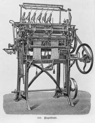 Pagetstuhl (mechan. Flachwirkstuhl), konstruiert 1861