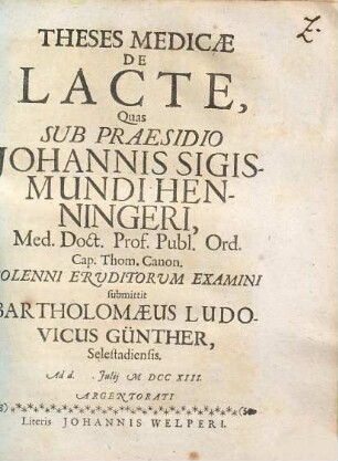 Theses Medicae De Lacte