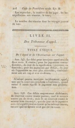 Livre II. Des Tribunaux d'appel. Zweites Buch. Von den Appellationsgerichten