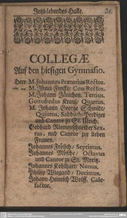 Collegae Auf den hiesigen Gymnasio