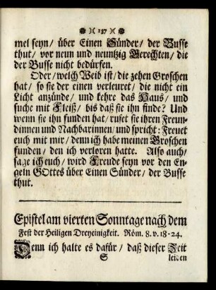 Epistel am vierten Sonntage nach dem Fest der Heiligen Dreyeinigkeit.