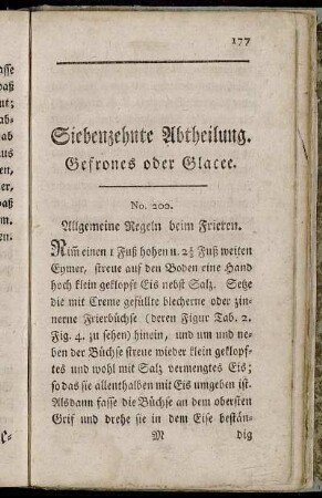 Siebenzehnte Abtheilung. Gefrones oder Glacee.