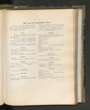 XIV. Liste der gesammelten Tiere.