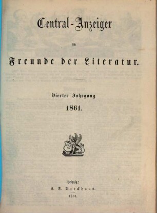 Central-Anzeiger für Freunde der Literatur. 4. 1861