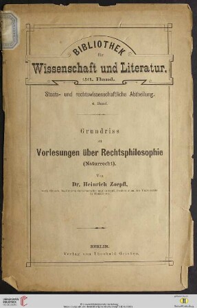 Grundriss zu Vorlesungen über Rechtsphilosophie (Naturrecht)